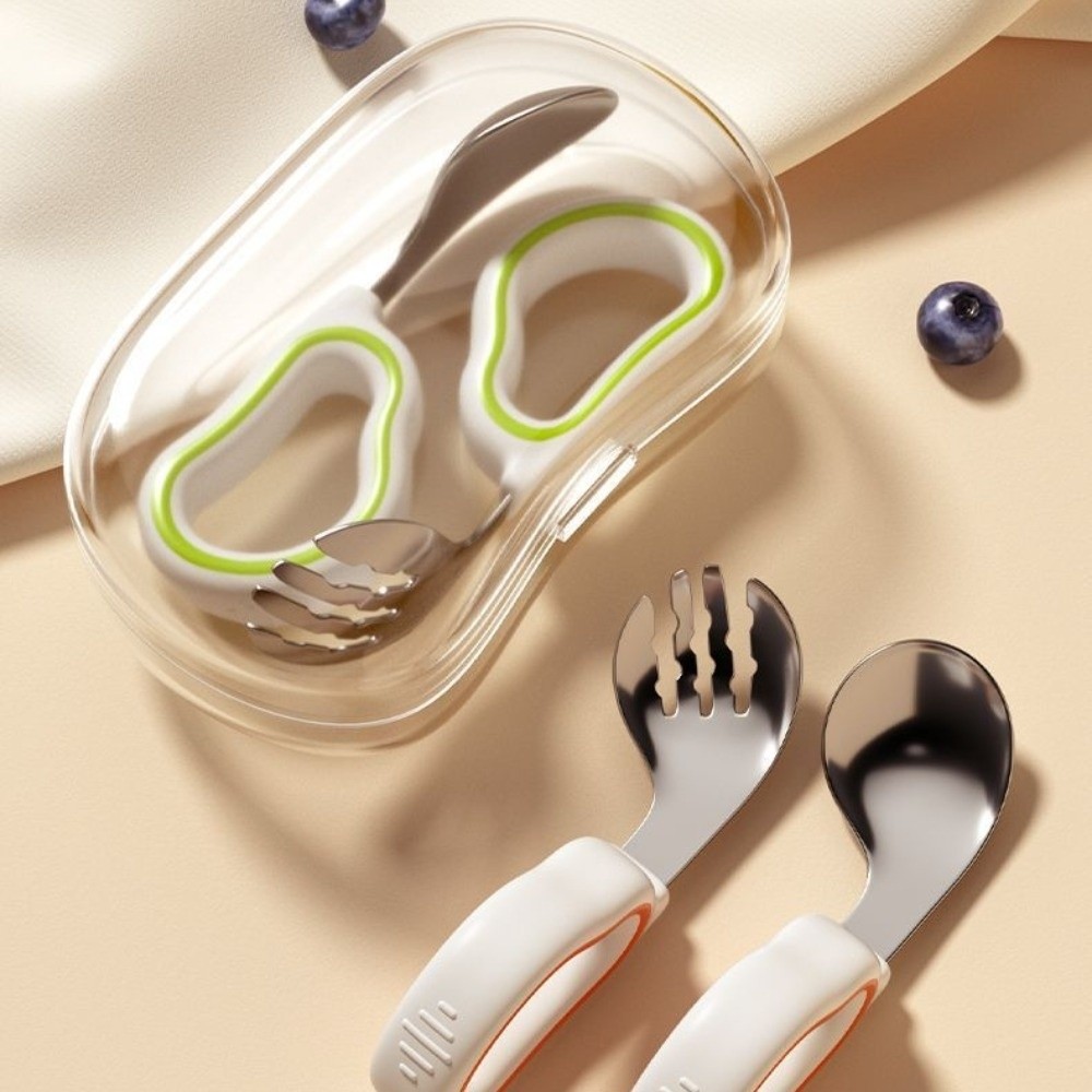 Self Feed Spoon - Silicone Baby Fork and Spoon Set