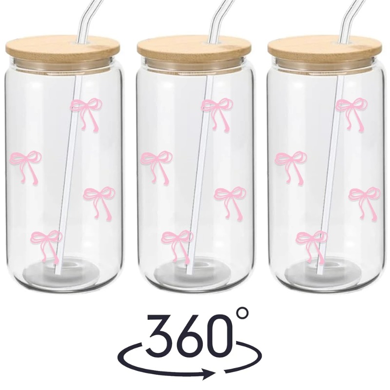 1pc Cute Bow Glass Cup 500ml T - Training Cup Straw ulasan dan harga