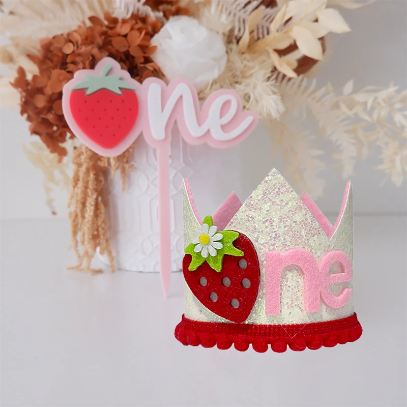 Pink Strawberry Crown Birthday - Baby Food Year Old ulasan dan harga