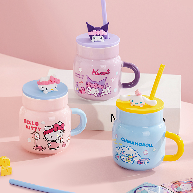 Sanrio 450ml Ceramic Mug Hello - Training Cup Straw ulasan dan harga