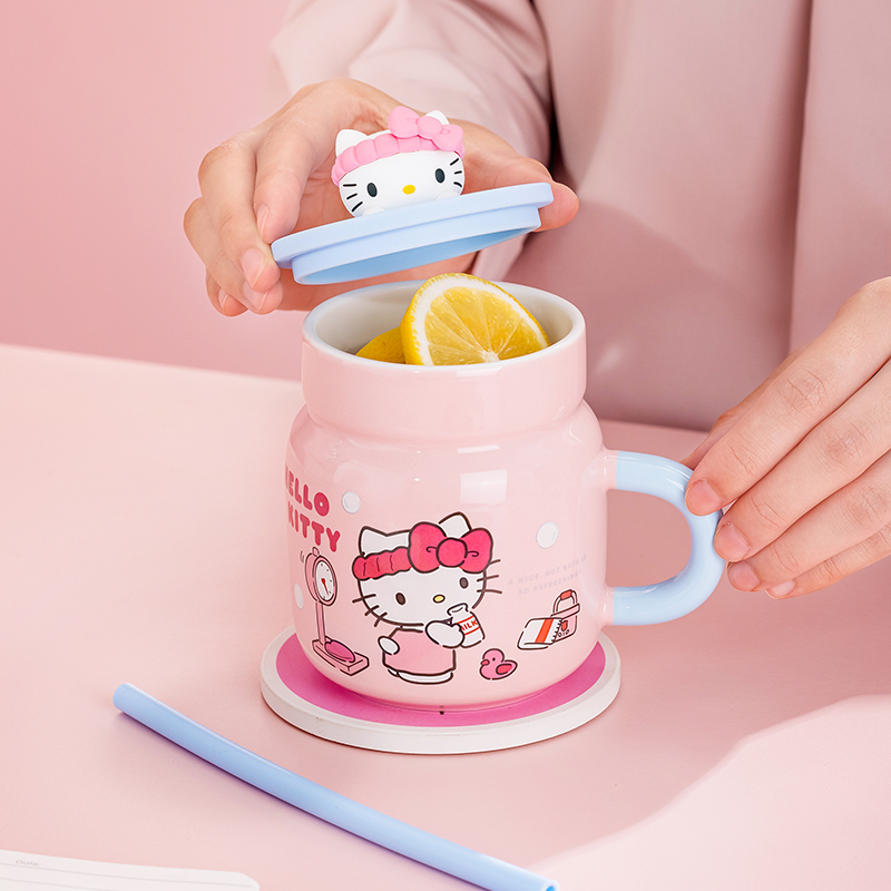 Sanrio 450ml Ceramic Mug Hello - Training Cup Straw ulasan dan harga