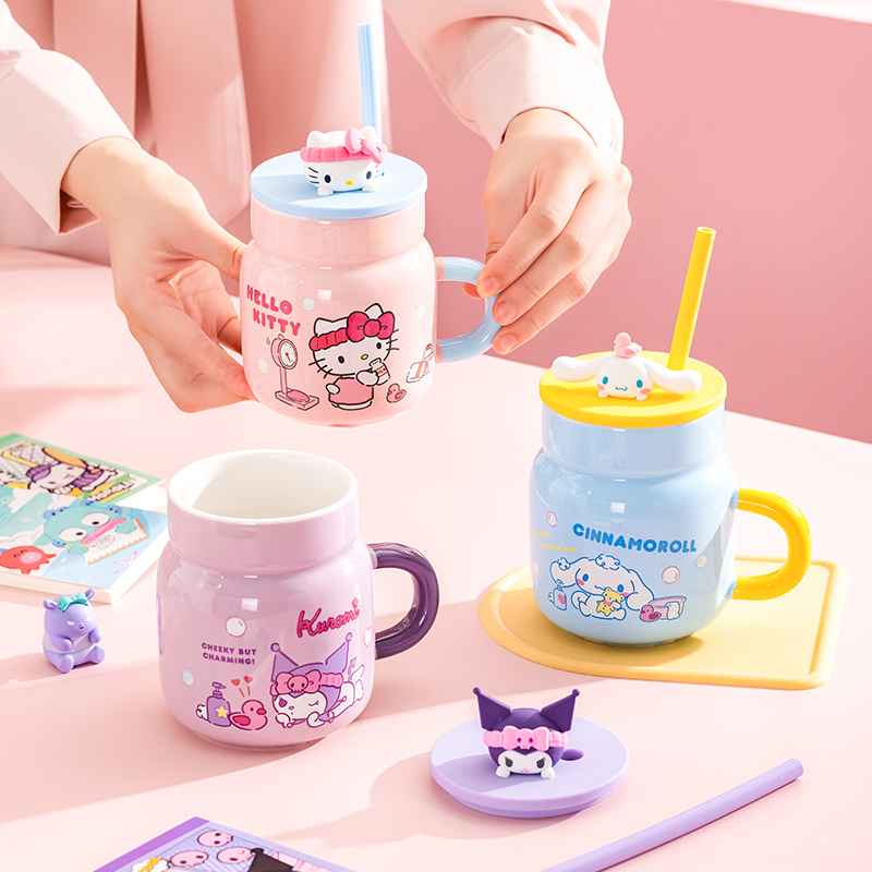 Sanrio 450ml Ceramic Mug Hello - Training Cup Straw ulasan dan harga