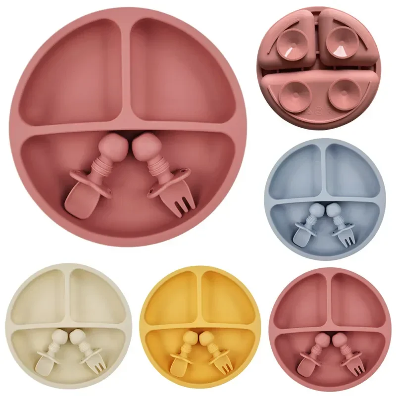 3Pcs Silicone Baby Feeding Set - Plate Suction Toddler ulasan dan harga